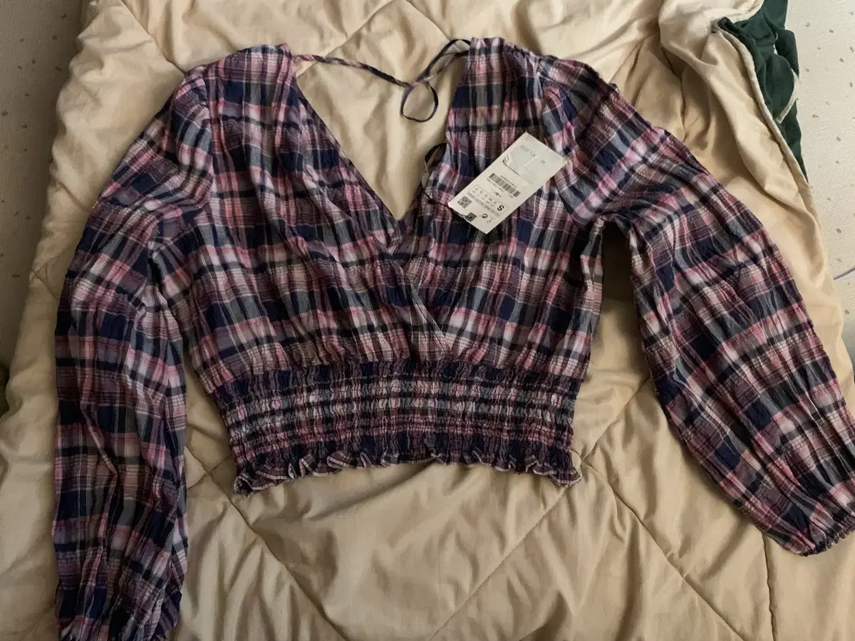 ZARA  checkered V-neck blouse